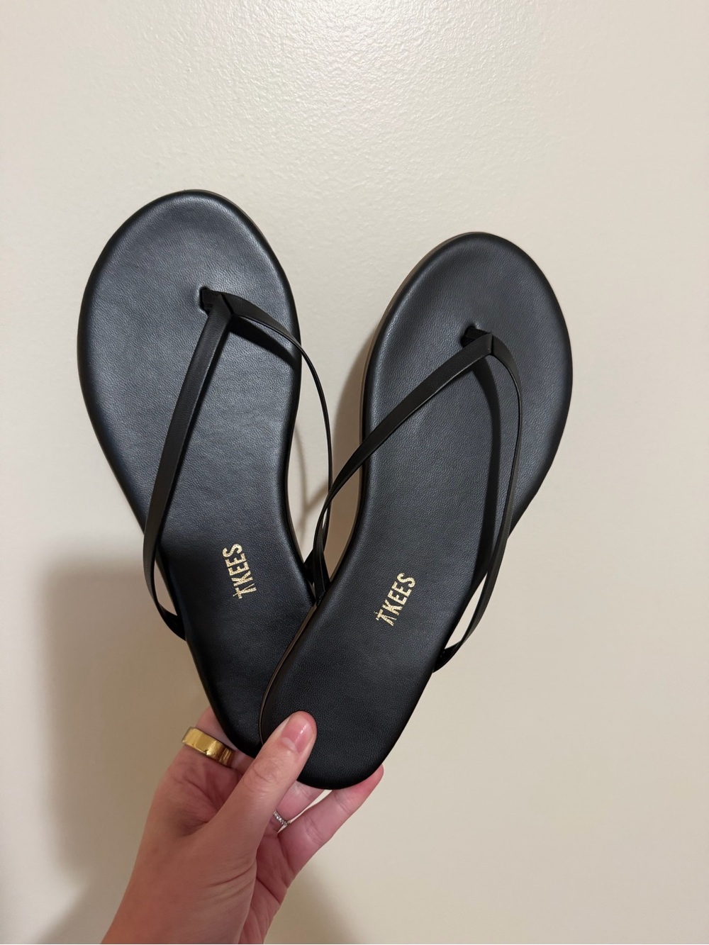 TKEES Minimal Black Leather Flip Flop Sandals